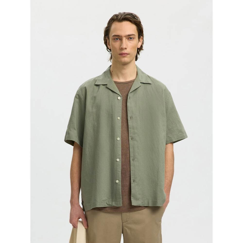 Selected Relaxed Clay Linen Blend Short Sleeve Shirt